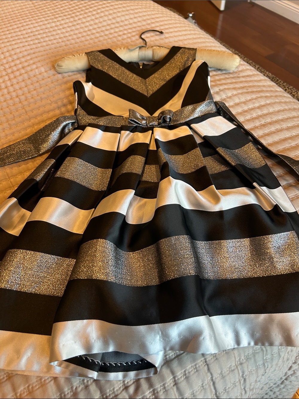 Bonnie Jean Black & Silver Striped Party Dress